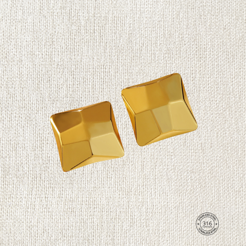 Aretes Square, dorado, acero inoxidable