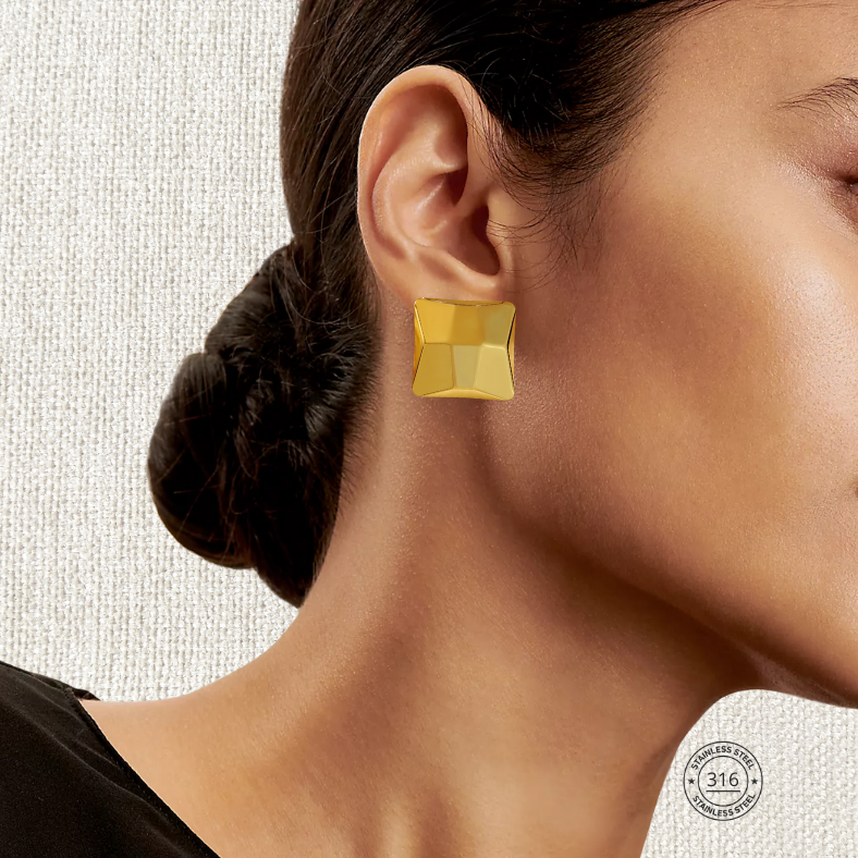 Aretes Square, dorado, acero inoxidable
