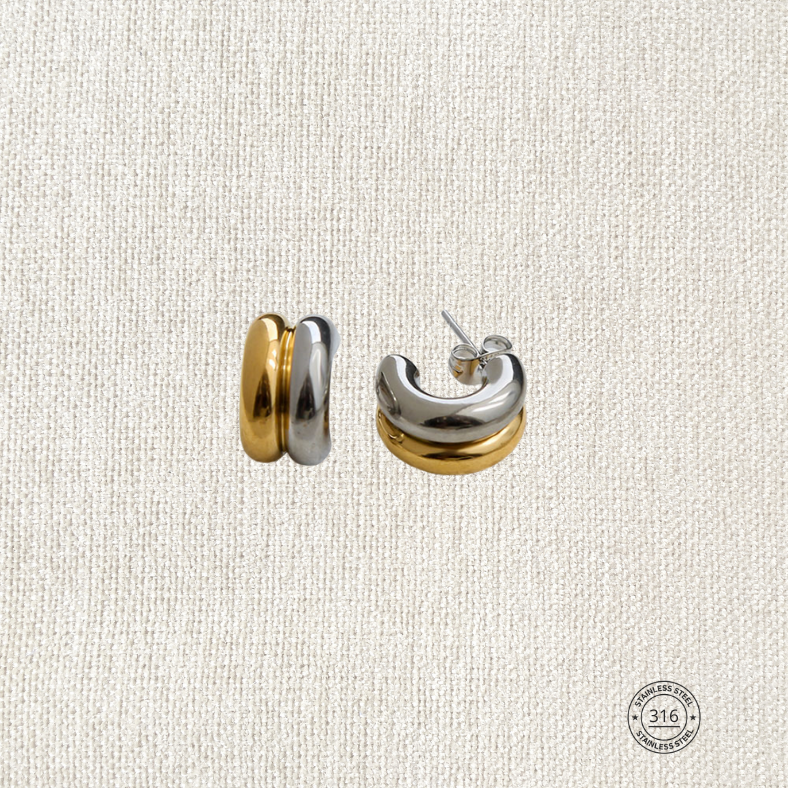 Arracada mini, dorada y plateada, acero inoxidable.