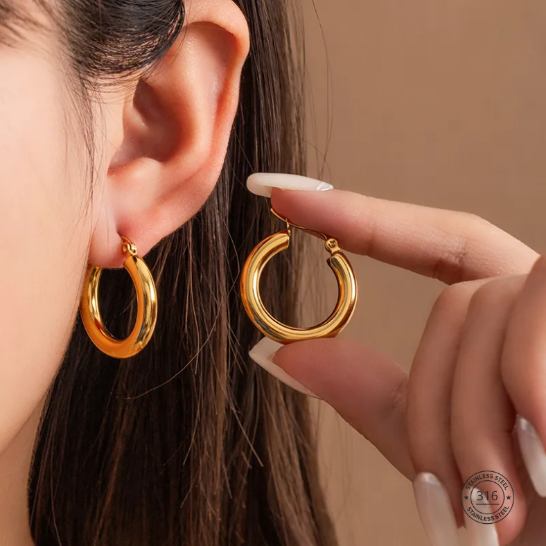 Arracadas doradas mediana, Acero Inoxidable