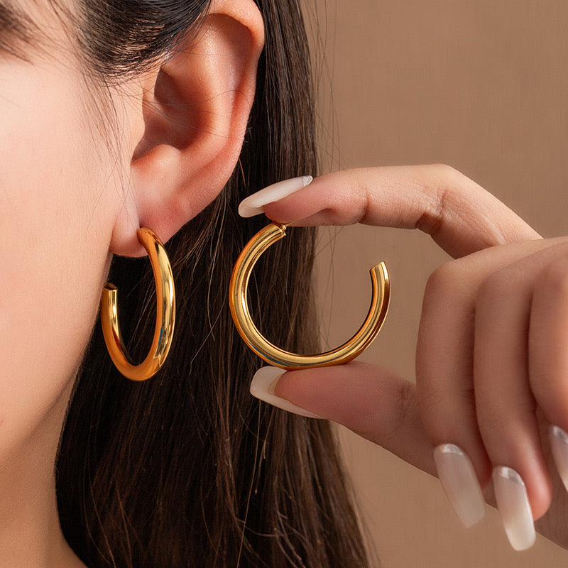 Arracada circular, dorada, Acero inoxidable